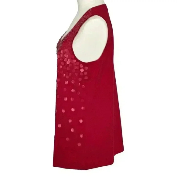 Chico’s Red SleevelessTop with Faux Leather Accents Size 1 - Picture 2 of 7